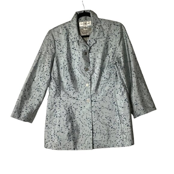 Vtg Rena Rowan Floral 100% Silk Blazer Jacket Size 14 Lined Button Front Blue - Picture 1 of 7